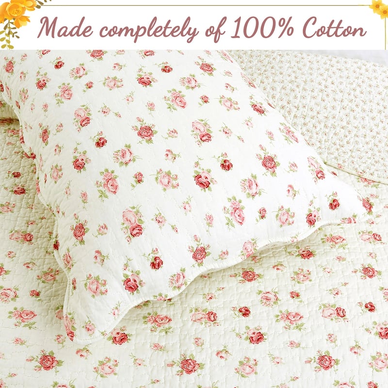 Pink Rose Garden 3-Piece King-size Quilt Bedding Set