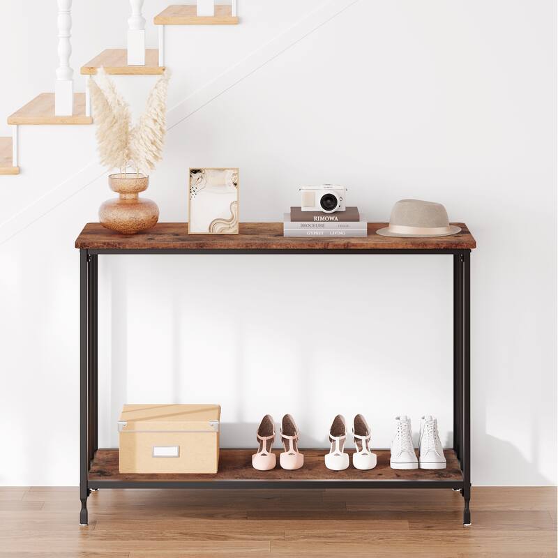 2 Tier Retro Console Table with MDF Shelf Storage - 41.3"