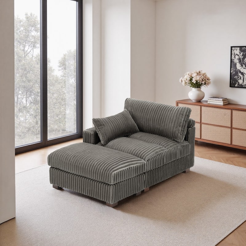 Modren Plush Upholstered Coner Chair and Ottoman Set