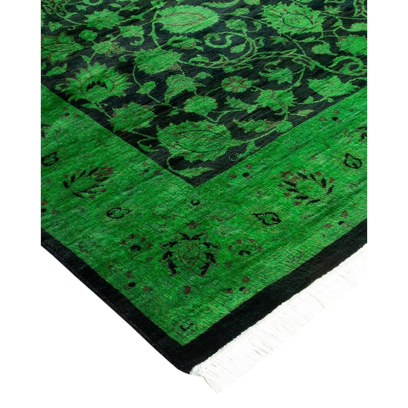 Overton Hand Knotted Wool Vintage Inspired Modern Contemporary Overdyed Green Area Rug - 4' 1" x 6' 5"