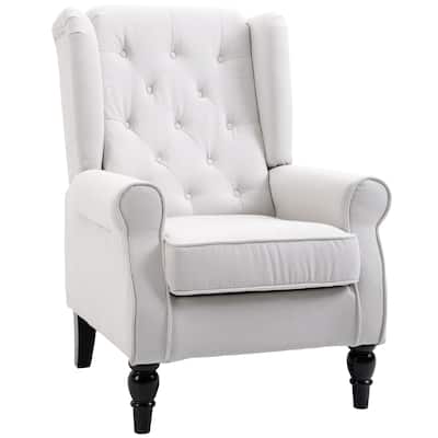 Cream White Modern 29.3" High Back Upholstered Buttons Tufted Accent Chair with High Wingback and Thick Padded Seat