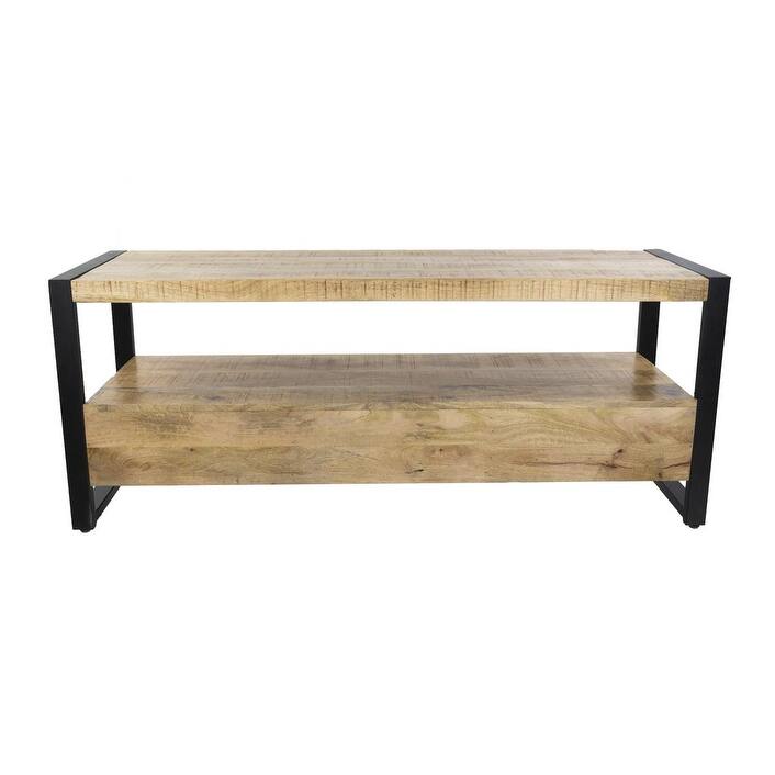 60" Solid Mango Wood Industrial TV Stand with Storage Drawers