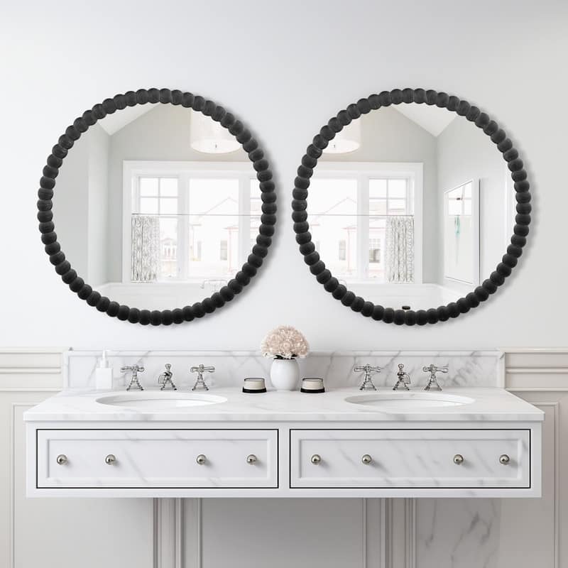 Antique Farmhouse Beaded Round Wall Mirror