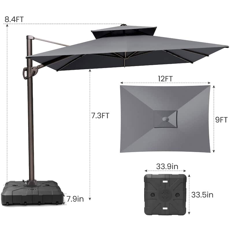 9 x 11.5 FT Outdoor Patio Dual Top Cantilever Umbrella with Weighted Base