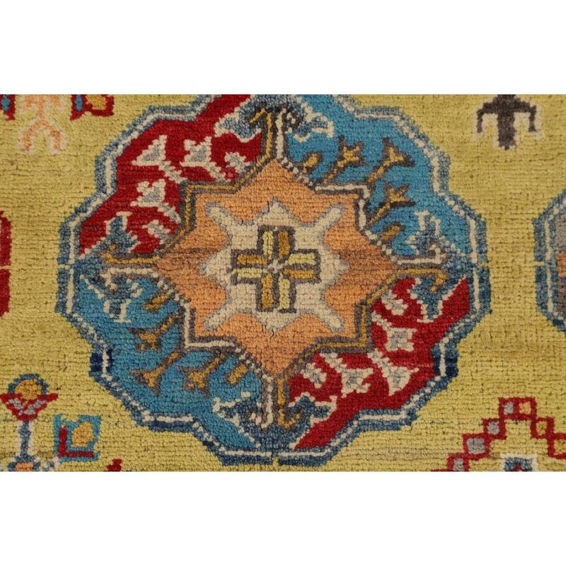 Yellow Kazak Oriental Area Rug Handmade Wool Carpet - 5'10" x 8'0"
