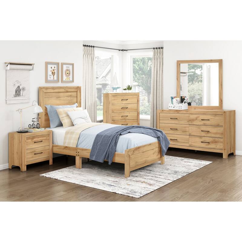 Rustic Natural Finish Twin Bed Frame with Headboard and Footboard, Easy Assembly, Ships in One Box