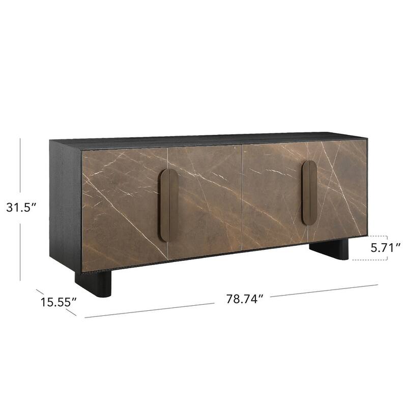 Spruce & Spring Modern Black Ash Sideboard with Cappuccino Ceramic Doors, Large Storage Cabinet