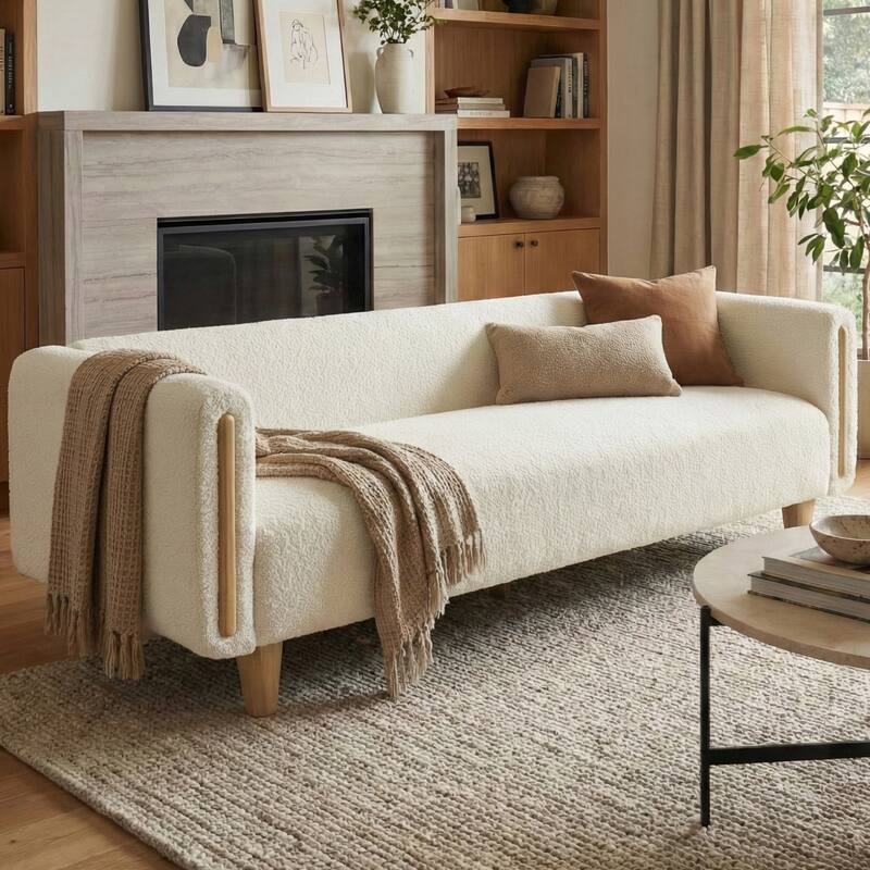 Christopher Knight Home - Soft Upholstered 78.7" 3-Seater Sofa with Rubberwood Legs - Beige