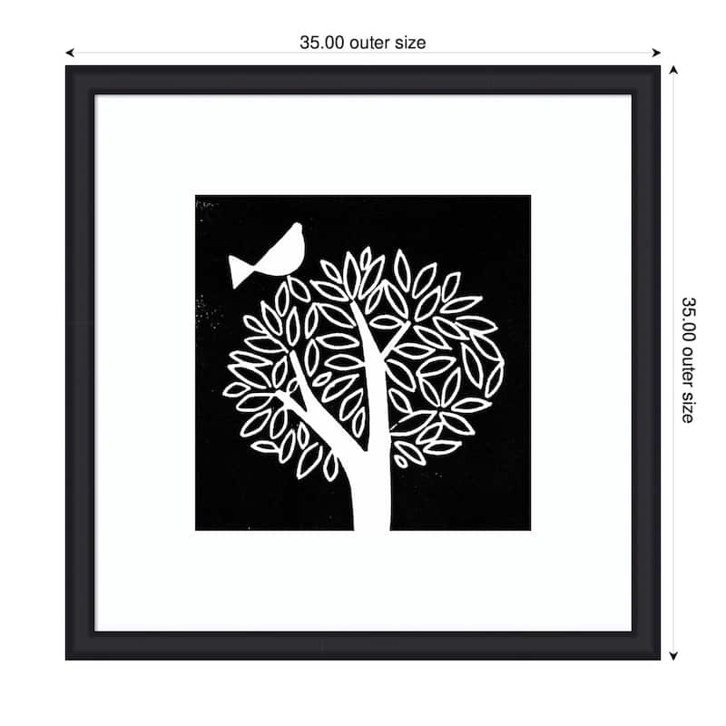 Kate and Laurel Framed Art Black and White Bird Tree Linocut by Giuliana Lazzerini Lazzerini