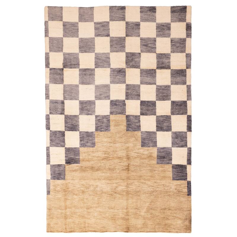 ECARPETGALLERY Hand-knotted Pak Finest Marrakesh Cream, Dark Grey Wool Rug - 6'7 x 10'1