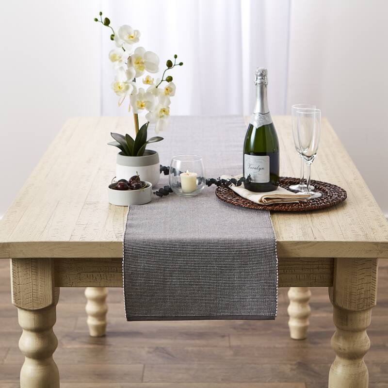 DII Black & White 2-Tone Ribbed Table Runner