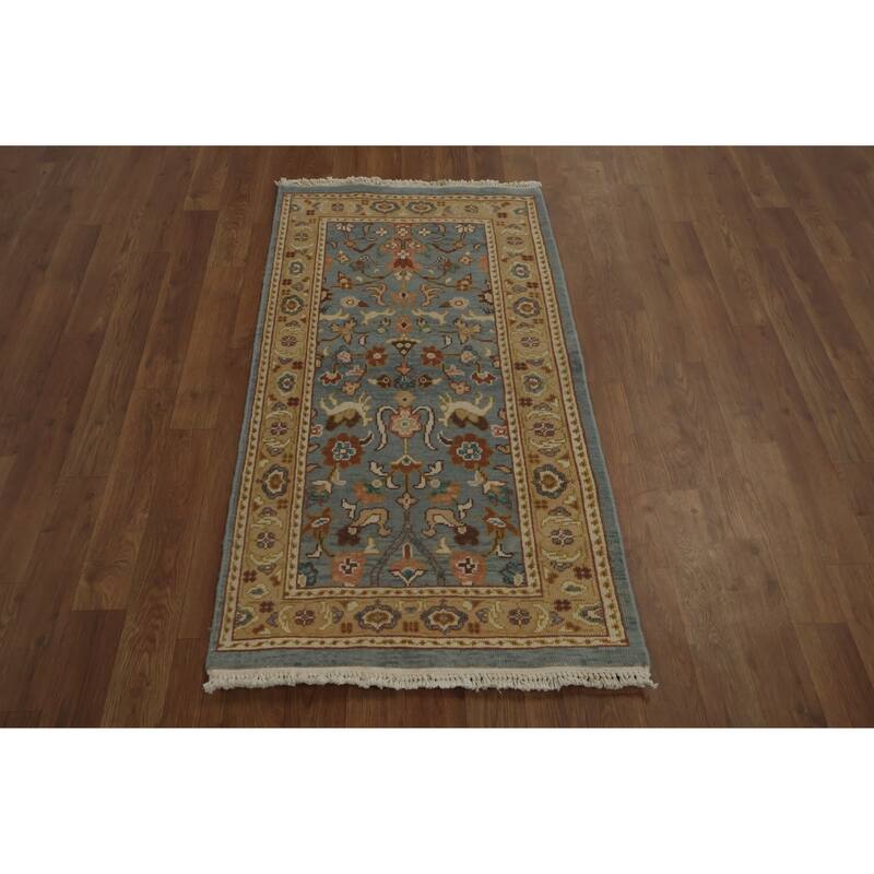 Hand Knotted Oriental 100% Wool Carpet Traditional All-Over Navy Blue & Blues Ziegler Area Rug - 3' 10'' X 2' 1''