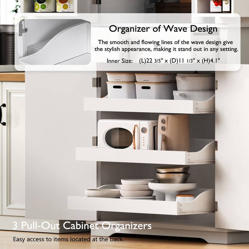 71" Tall Farmhouse Kitchen Pantry Cabinet with 3 Pull Out Cabinet Organizers, 6 Door Shelves, 2 Drawers - N/A