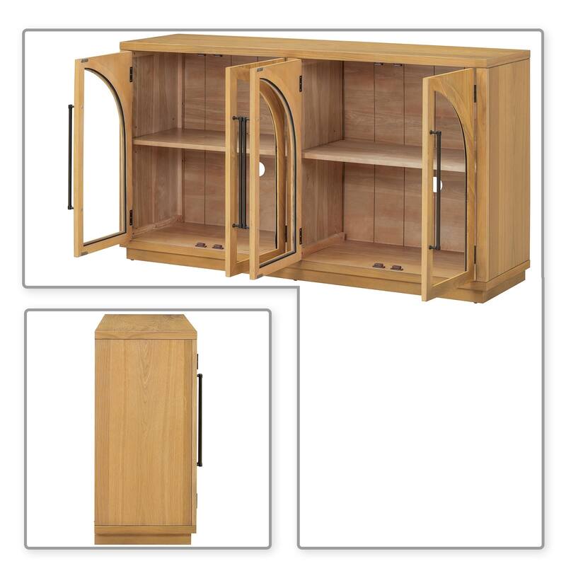 Retro Freestanding 4 Glass Door Wooden Sideboard Storage Buffet Cabinet