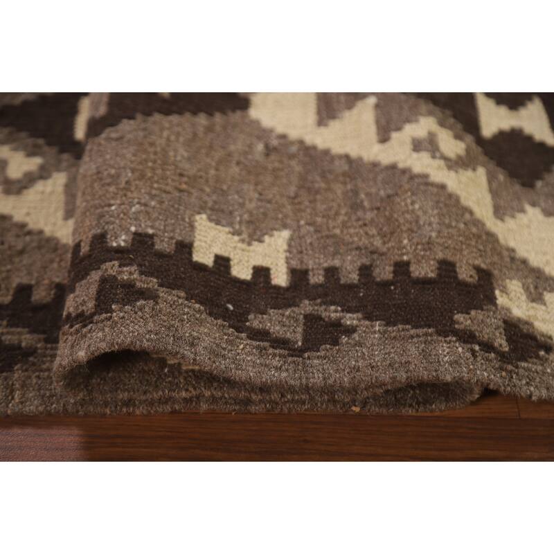 Hand Woven Oriental 100% Wool Carpet Southwestern Geometric Brown Kilim Area Rug - 6' 6'' X 4' 11''