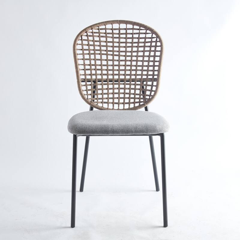 GDFStudio - Colton Modern 23.22" Sennit Woven Dining Chair with Metal Frame & Upholstered Seat, Set of 4 - 23.22"W