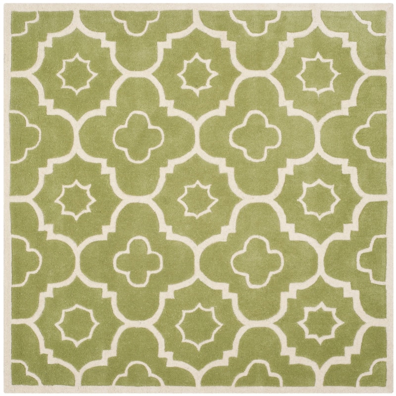 SAFAVIEH Handmade Chatham Franziska Modern Wool Rug - 5' Square - Green/Ivory