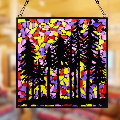 Mixed Media with Metal Overlay Forest Mosaic Window Panel - 12" x 0.25" x 12"