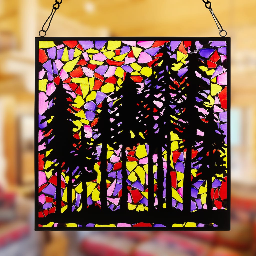 Mixed Media with Metal Overlay Forest Mosaic Window Panel - 12" x 0.25" x 12"