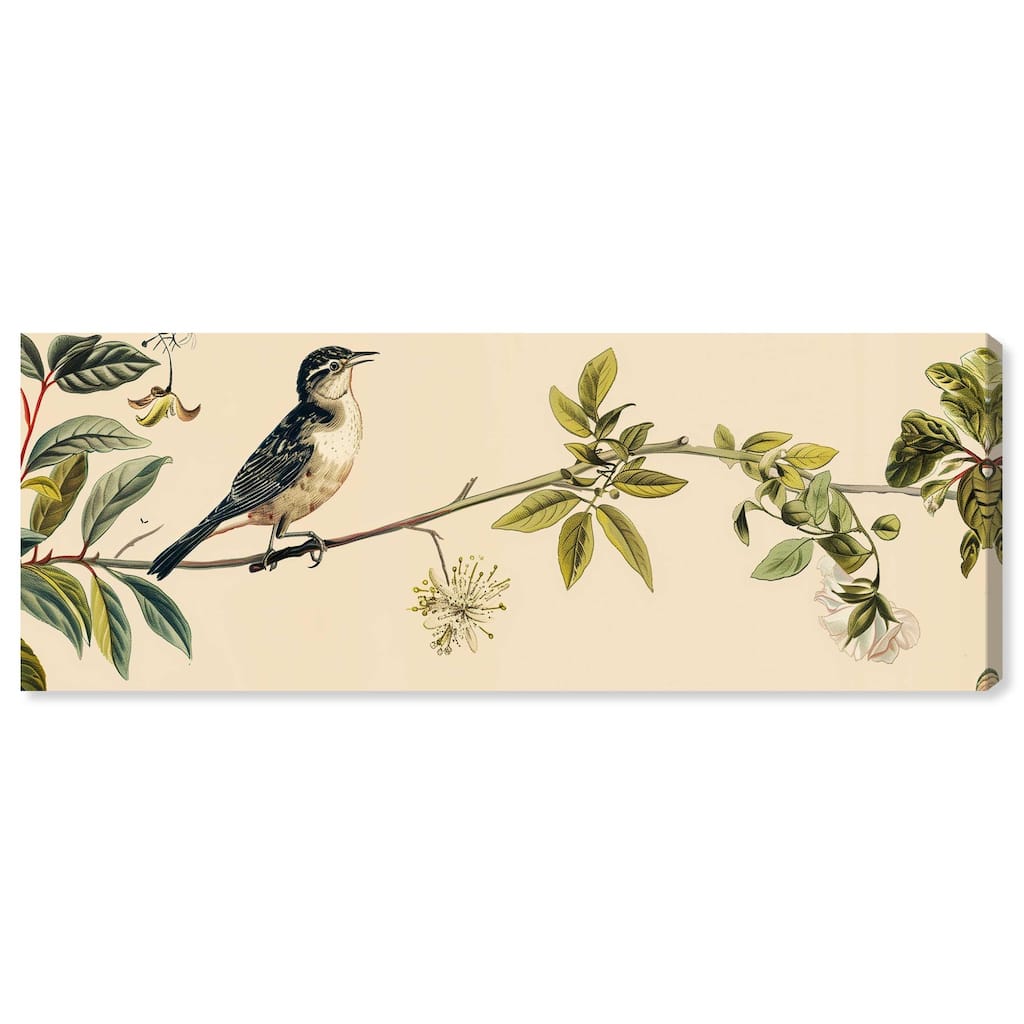 Vintage Bird Floral Panoramic Canvas by Art Remedy, Gallery Wrapped