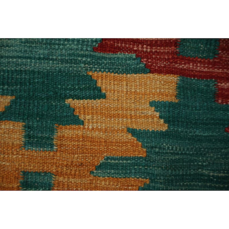 Hand Woven Oriental 100% Wool Carpet Southwestern Modern Green Kilim Area Rug - 9' 10'' X 8' 3''