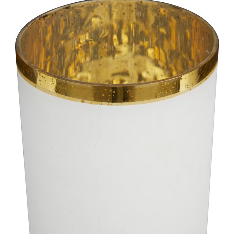 Glass Pillar Hurricane Lamp with Ombre Effect and Gold Interior - Set of 3 Silver, White, Blue - Roche River Decor