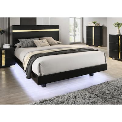 Queen Size Engineered Wood LED Platform Bed with Underbed Lighting and Acrylic Trim