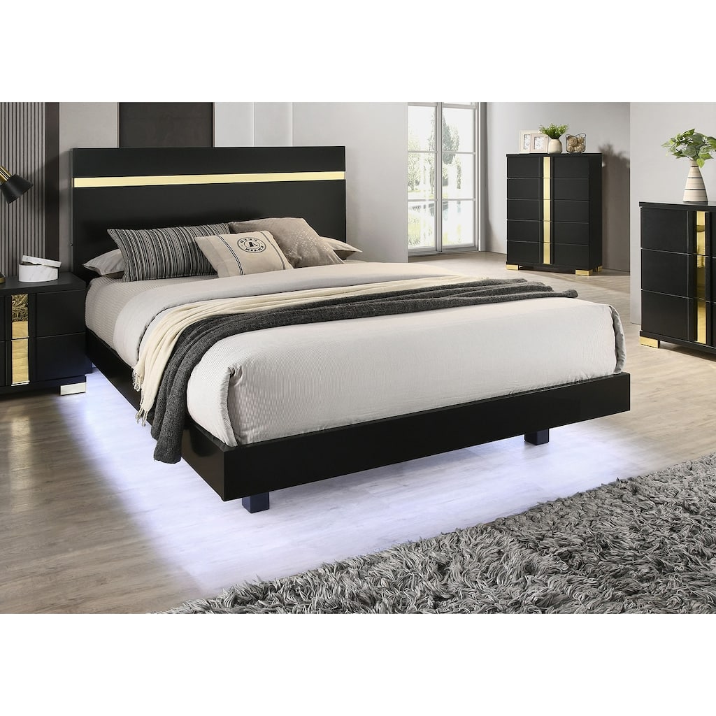 Queen Size Modern Bed Frame with Underbed LED, Acrylic Trim, and Dust Proof Cases
