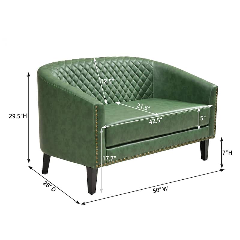 KINWELL 50"W Tufted Faux Leather Upholstered Small Loveseat Sofa