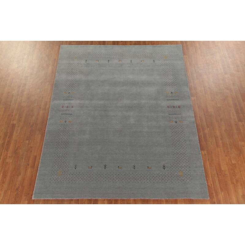 Silver Gray Gabbeh Indian Area Rug Handmade Wool Carpet - 7'7"x 9'9"