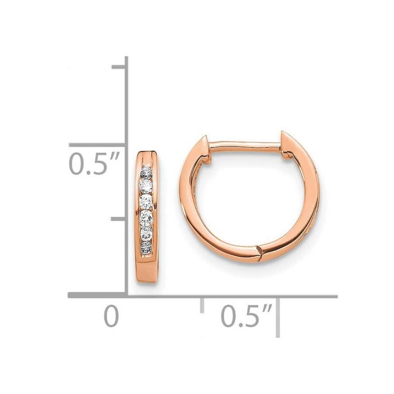 Curata 14k Rose Gold Polished Diamond Hinged Hoop Earrings - 11x11mm Wide 1mm Thick