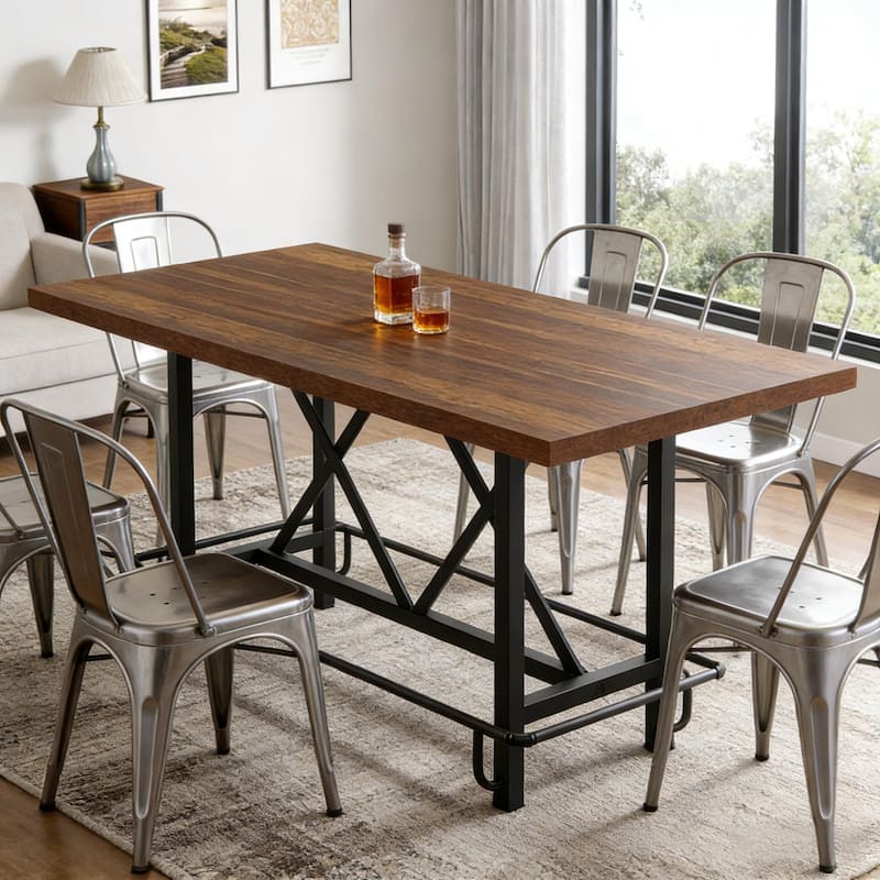 Counter Height Table, Bar Table Dining Table with Metal Footrest, Kitchen Table Breakfast Nook