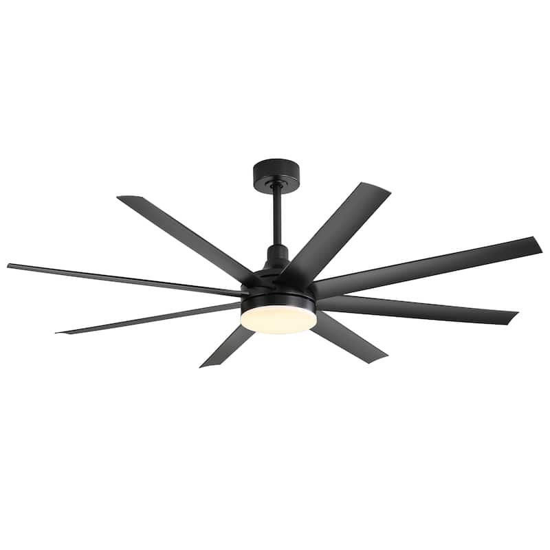 65 Inch Black Large Ceiling Fan with Light Remote(8-Blade)
