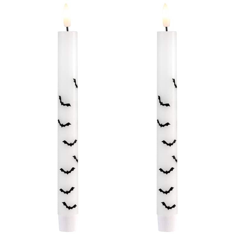 LED Flickering Flameless Wax Tapered Flying Bats Halloween Candles - 9.75" - Set of 2