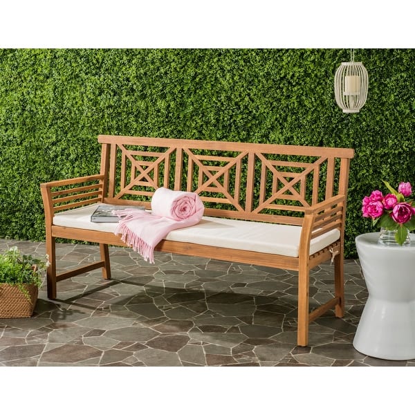 slide 2 of 14, SAFAVIEH Outdoor Del Mar 3-Seat Bench with Cushion Brown/Beige