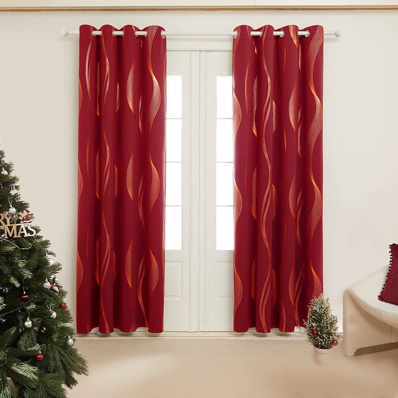 Deconovo Gold Wave 52 Width Curtain (2 Panel) - 52x90 Inch - True Red