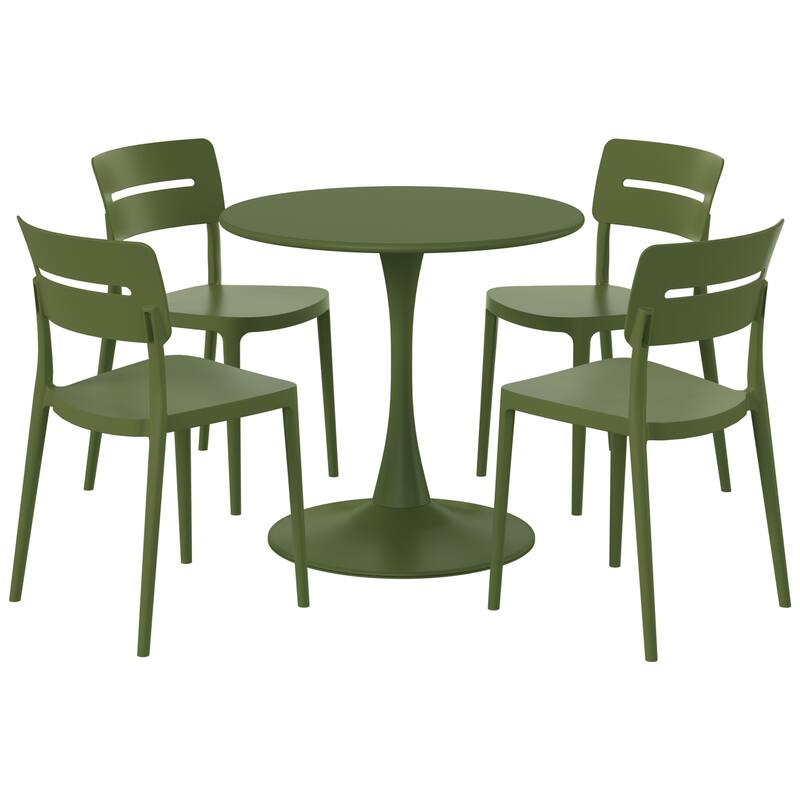Frond and Form 4-Person Outdoor Round Dining Set - Olive Green