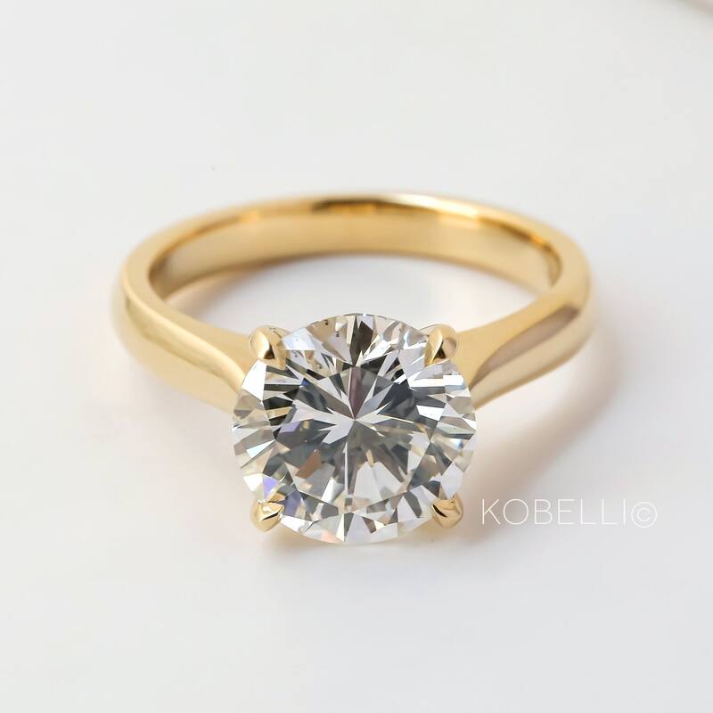 Kobelli 3.49 Carat Natural Diamond GIA Certified 14k Solid Gold Round Solitaire Cathedral One-of-a-Kind Franz Engagement Ring