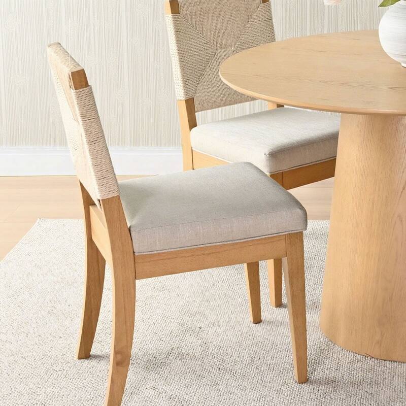Woven Back Upholstered Seat Dining Chair(Set of 2)