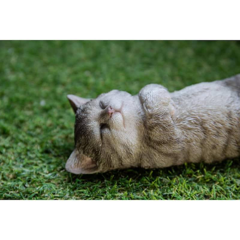 Sleeping Tabby Kitten Outdoor Garden Statue - 7.75"