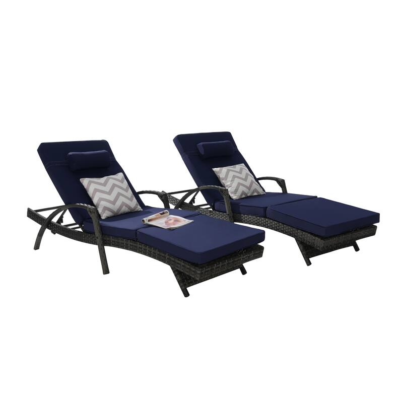 Wicker Curved Lounge Chair Set of 2, Outdoor Reclining Chairs with Cushions & 5 Adjustable Reclining Angles