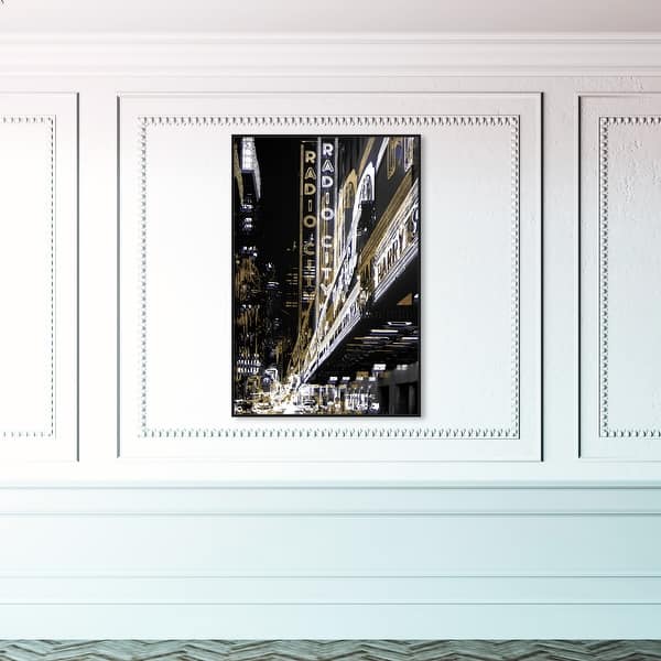 slide 2 of 25, Oliver Gal 'Radio City Music Hall' Cities and Skylines Wall Art Framed Canvas Print United States Cities - Gold, Black 30 x 45 - Black