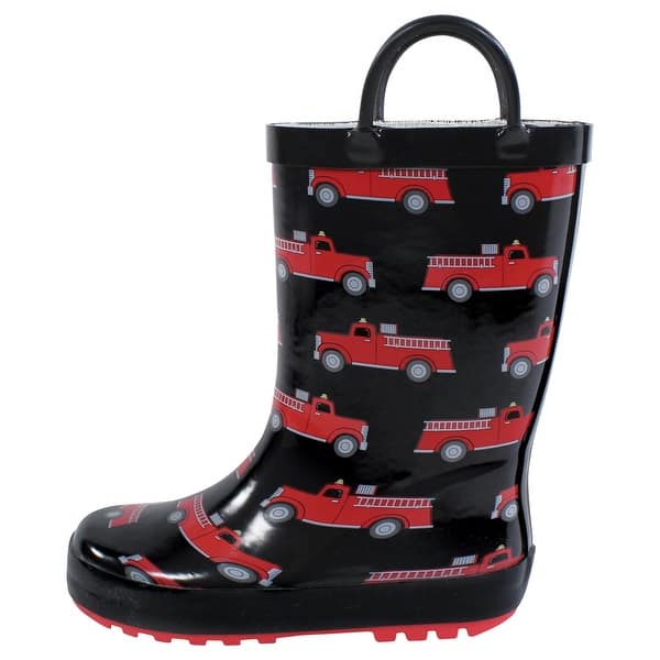 slide 1 of 1, Hudson Baby Infant Boy Rain Boots, Firetrucks 10T - Firetrucks
