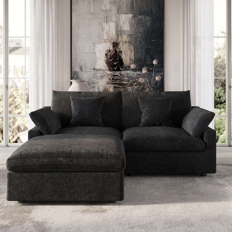Black Commix Down Filled Overstuffed Sectional Sofa with Ottoman - 2+1（2 seats+ottoman）