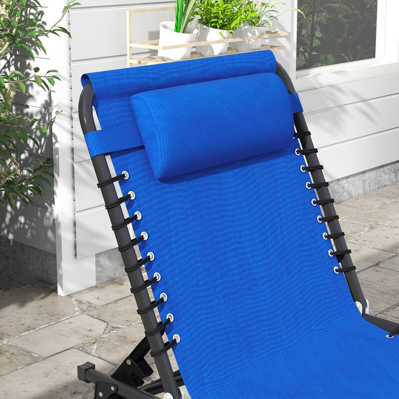 Foldable Outdoor Chaise Lounge Chair Patio Sun Tanning Chair with 4-Position Backrest and Headrest for Beach Yard
