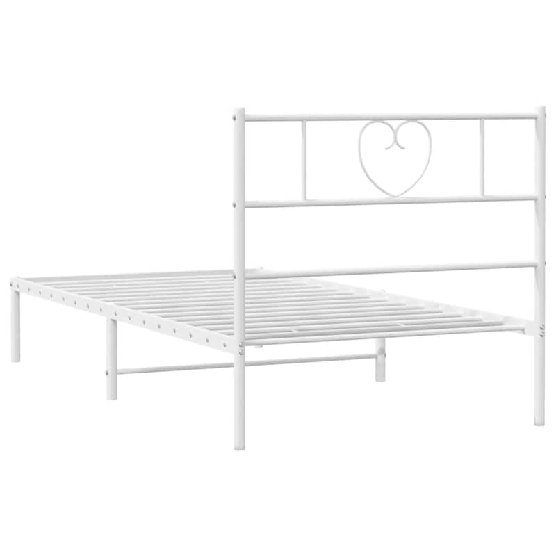 vidaXL Twin XL Metal Bed Frame with Headboard, White, No Mattress - 81.5" x 41.3" x 35.4"