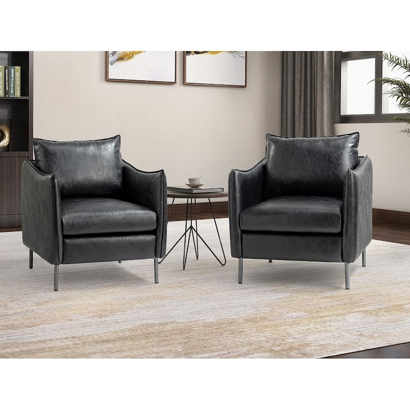 Jaime Modern Leather Armchair with Metal Legs Set Of 2 by HULALA HOME