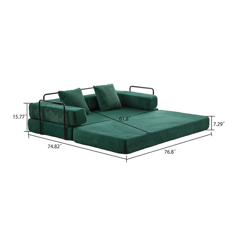 Modern Minimalist Compressed Upholstered Convertible Two-Seater Sofa Bed with External Metal Frame