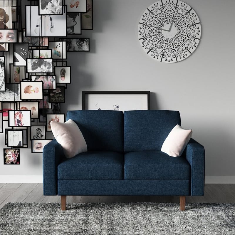 Goss Linen Fabric Upholstered Loveseat - Dark blue
