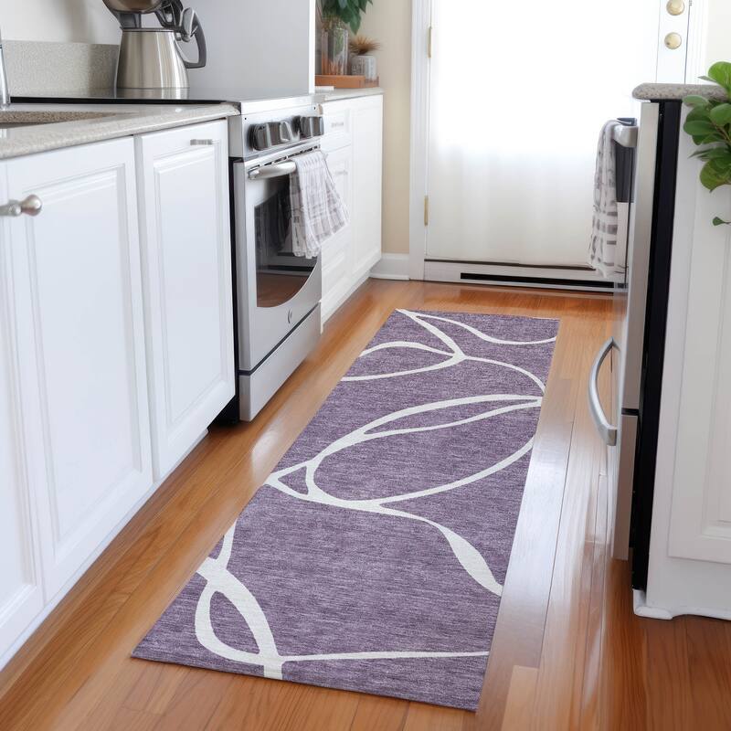 Machine Washable Indoor/ Outdoor Abstract Modern Chantille Rug - Purple - 2'3" x 7'6"